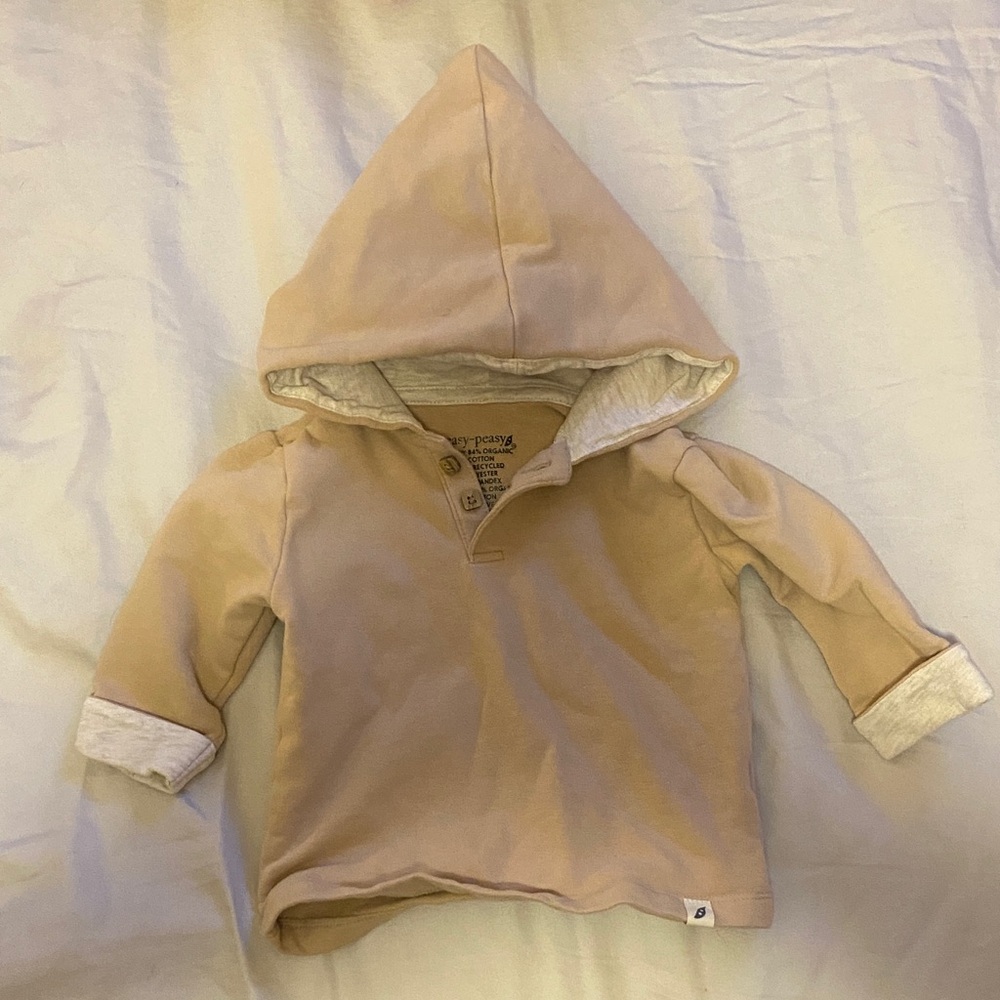 Kids Beige Hoodie with Button Detail